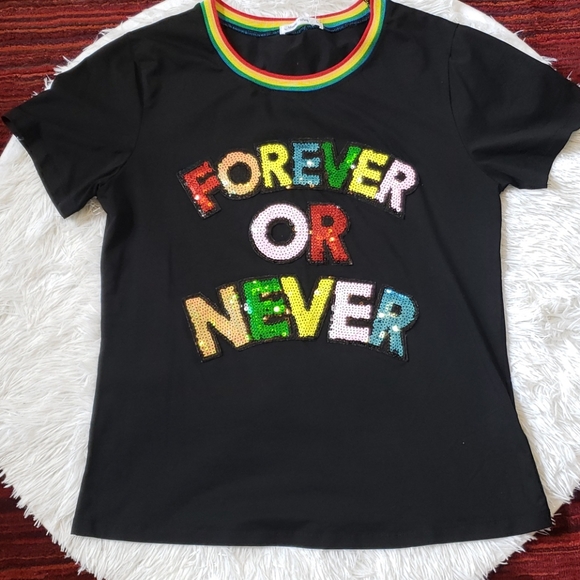 ❤💙💜Fun "Forever Or Never" Sequin Top💚🧡💛 - Picture 4 of 8